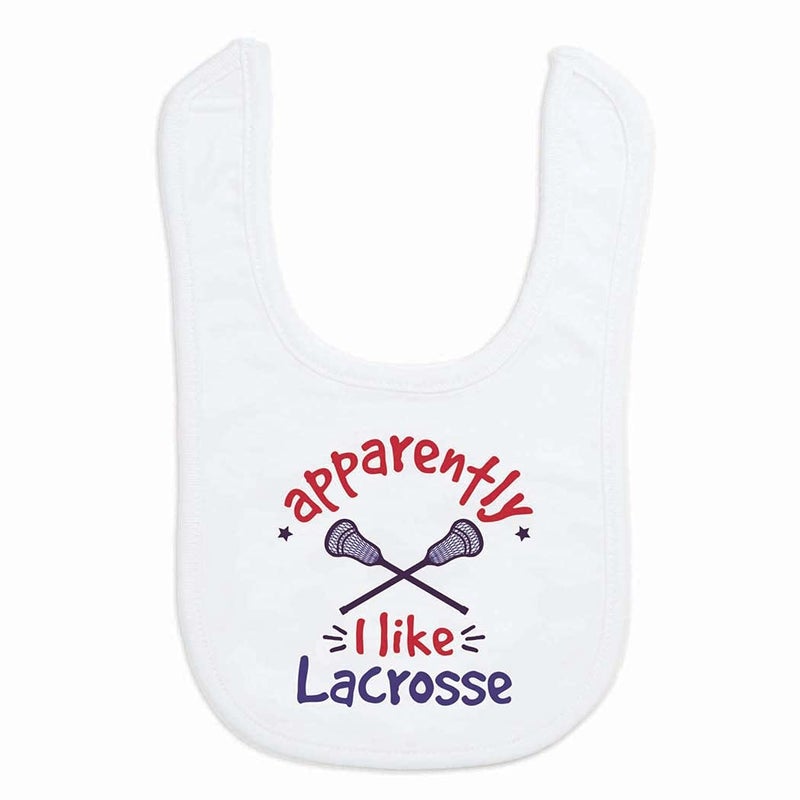 ChalkTalkSPORTS Guys Lacrosse Baby & Infant Bib | Apparently, I like Lacrosse | Microfiber Bib - Image 1